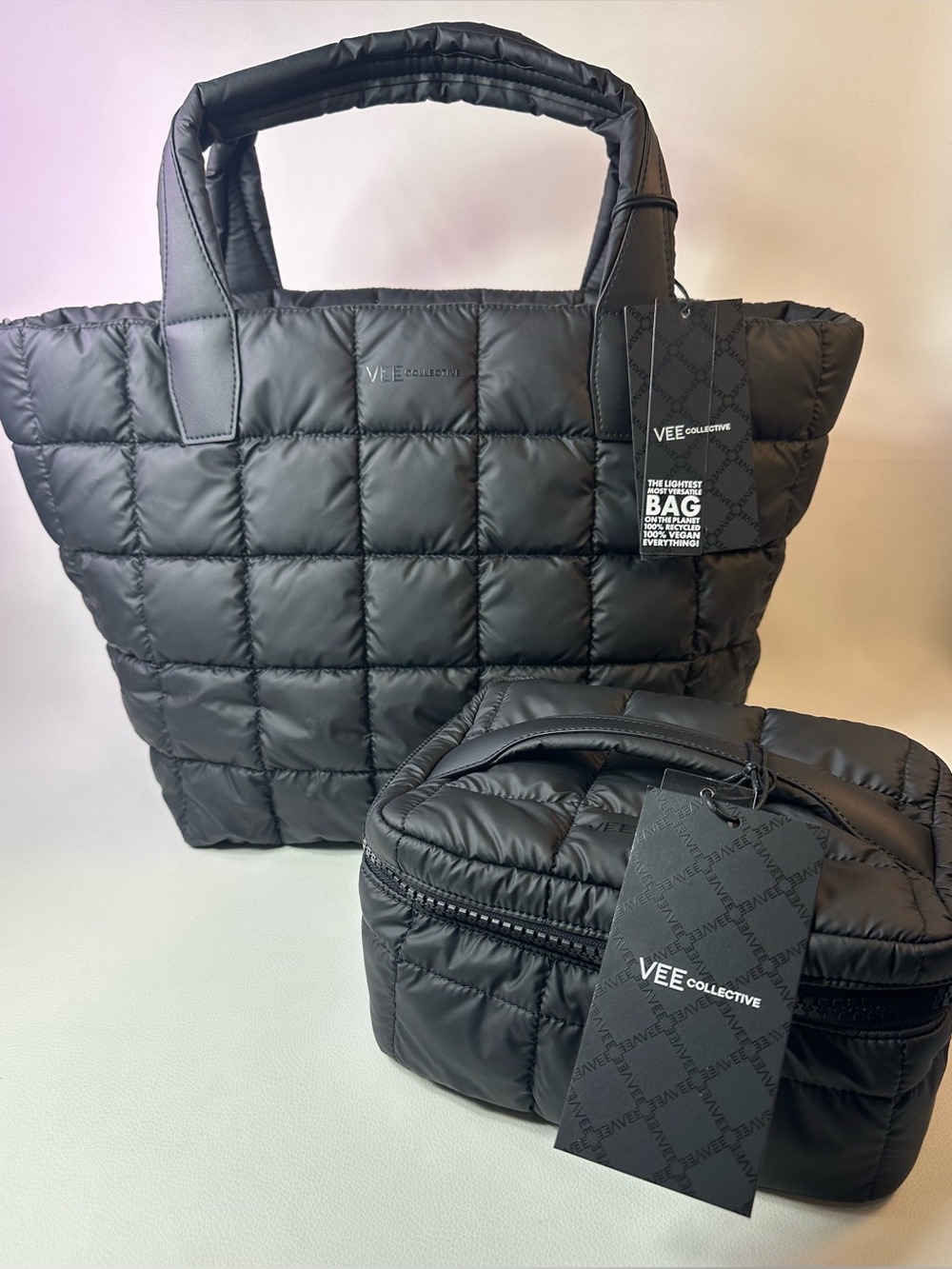 SET!! NEW VEE COLLECTIVE MED PORTER TOTE & PORTER VANITY MATT BLACK